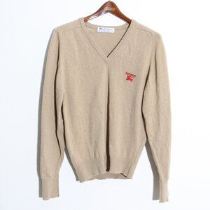 Burberrys Vintage 100% Lambswool Sweater V-Neck Made in Scotland Tan Size Small